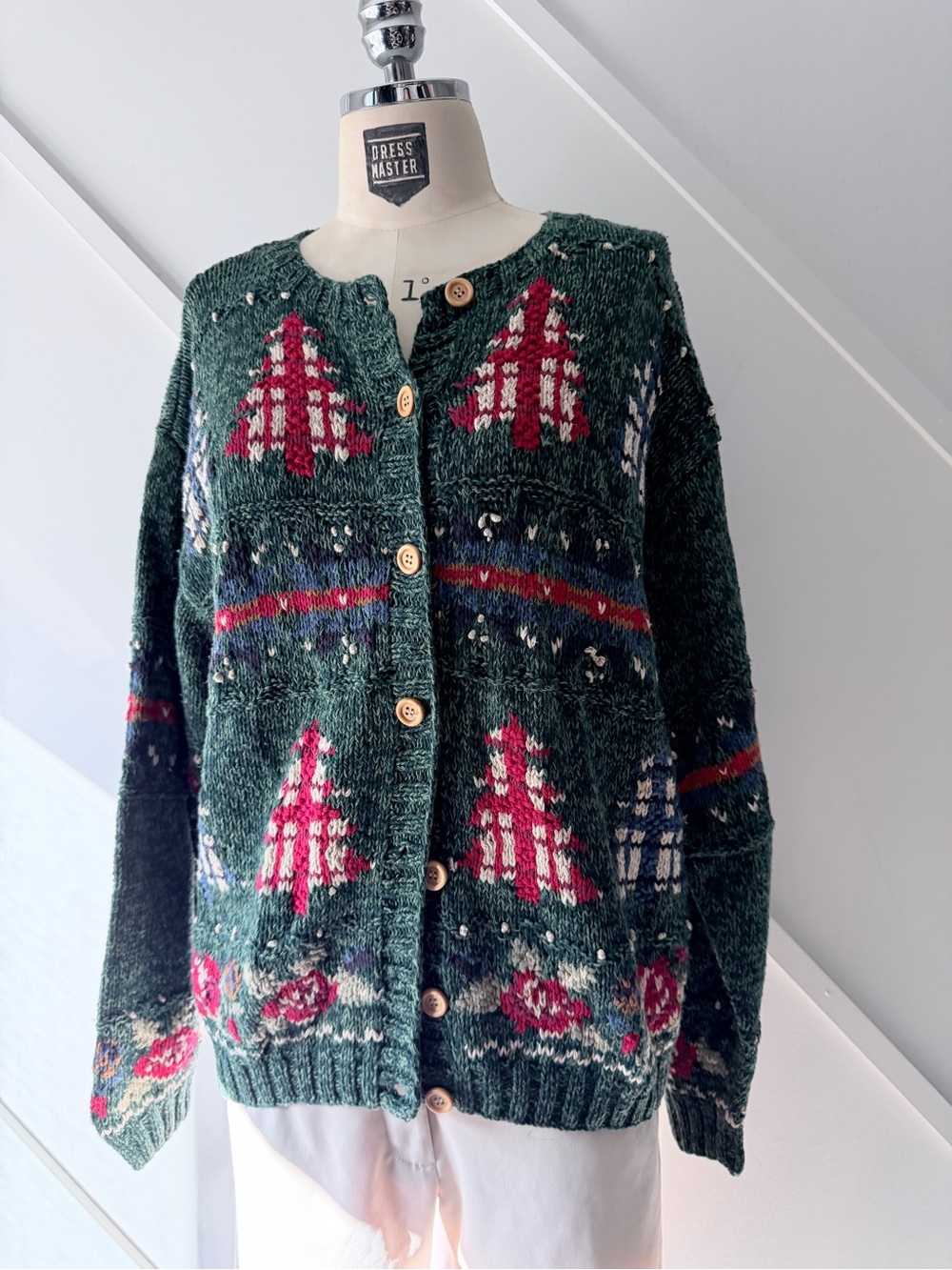 Talbots Christmas Sweater Fair Isle Cardigan Cotton Blend Large (fits small)